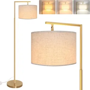 FAGUANGAO 3-Color Temterapure Gold Floor Lamp, Mid Century Modern Floor Lamp, Brass Standing Lamp with Hanging Drum Shade for Living Room, Reading Room, Bedroom, Office (LED Bulb Included)