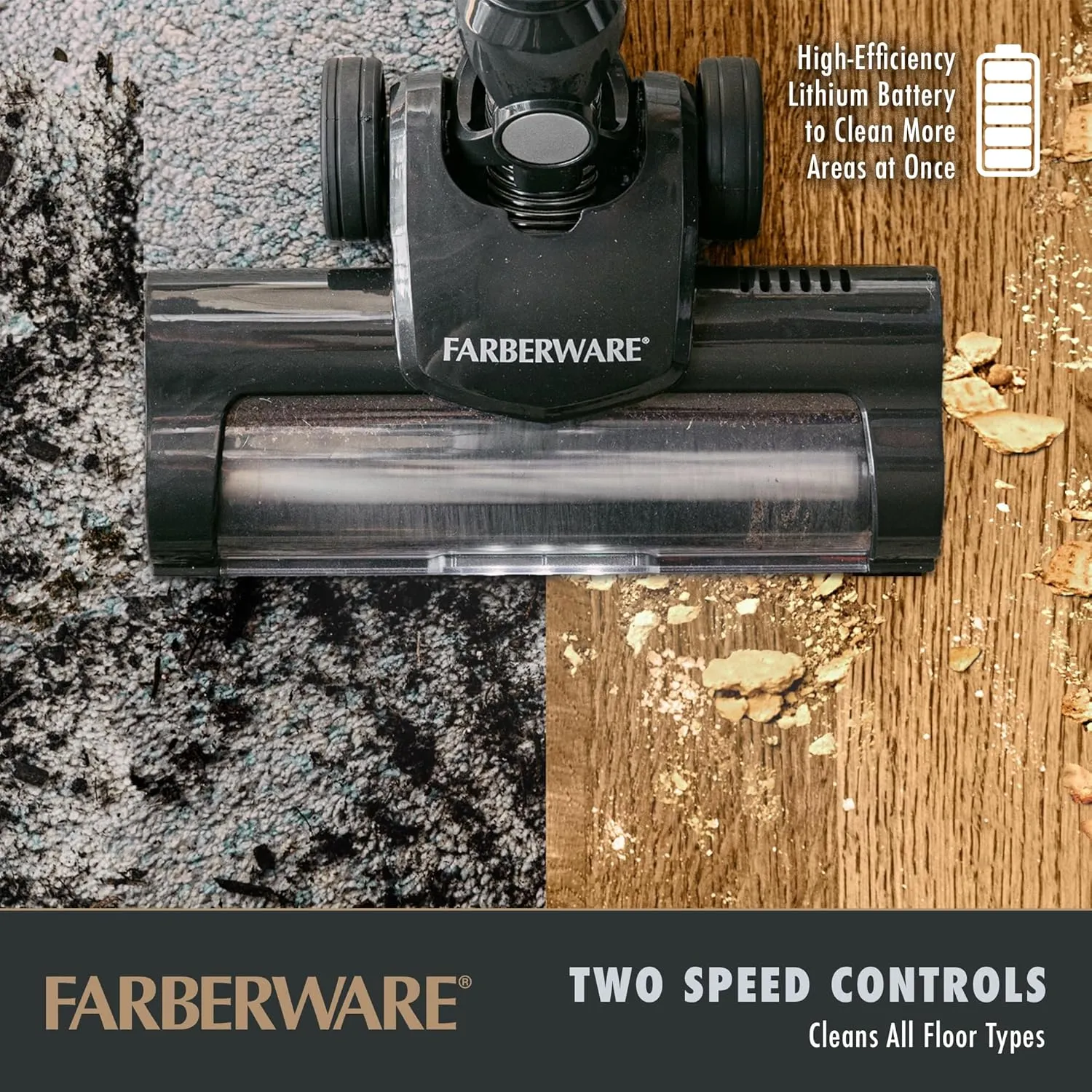 Farberware Cordless Pro Stick Vacuum Cleaner, Powerful Suction with 2 Speeds for Carpet and Hard Floors, Converts to Handheld Vacuum for Pet Hair