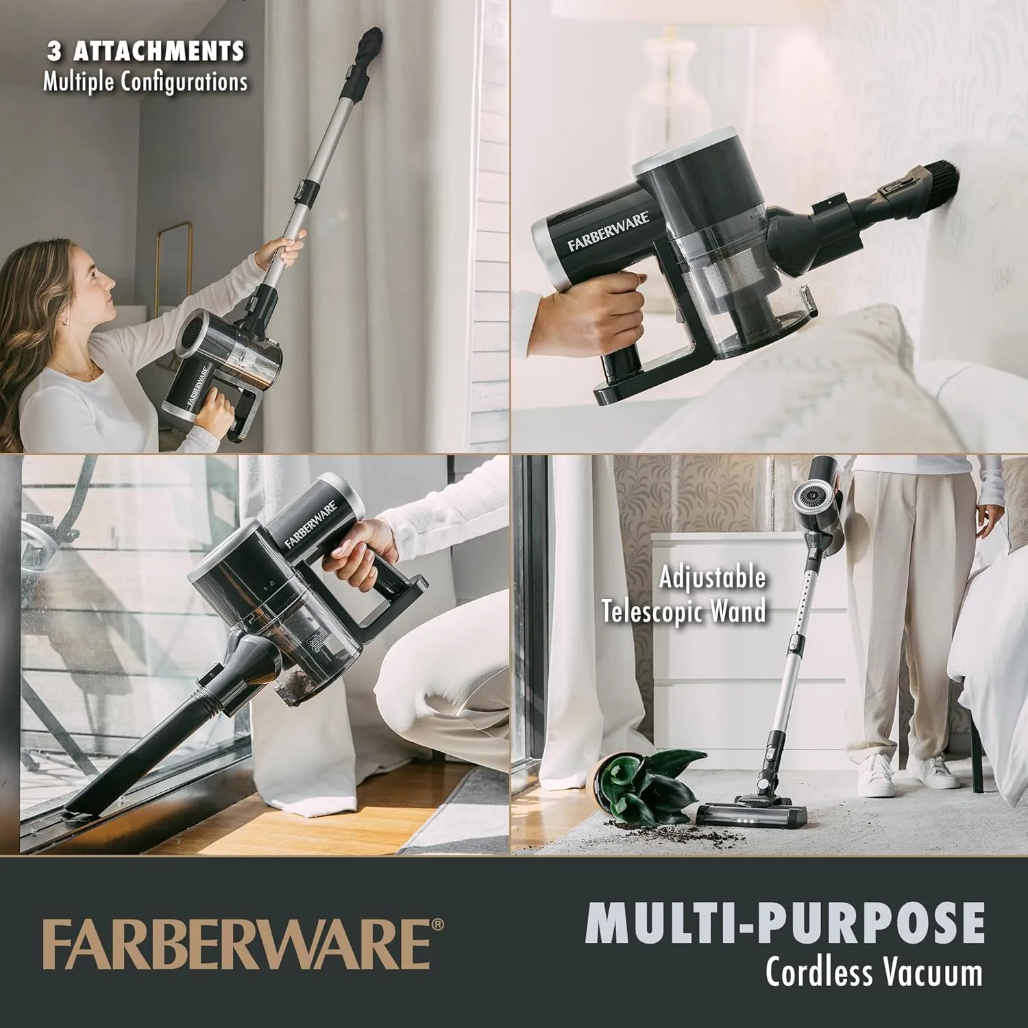 Farberware Cordless Pro Stick Vacuum Cleaner, Powerful Suction with 2 Speeds for Carpet and Hard Floors, Converts to Handheld Vacuum for Pet Hair