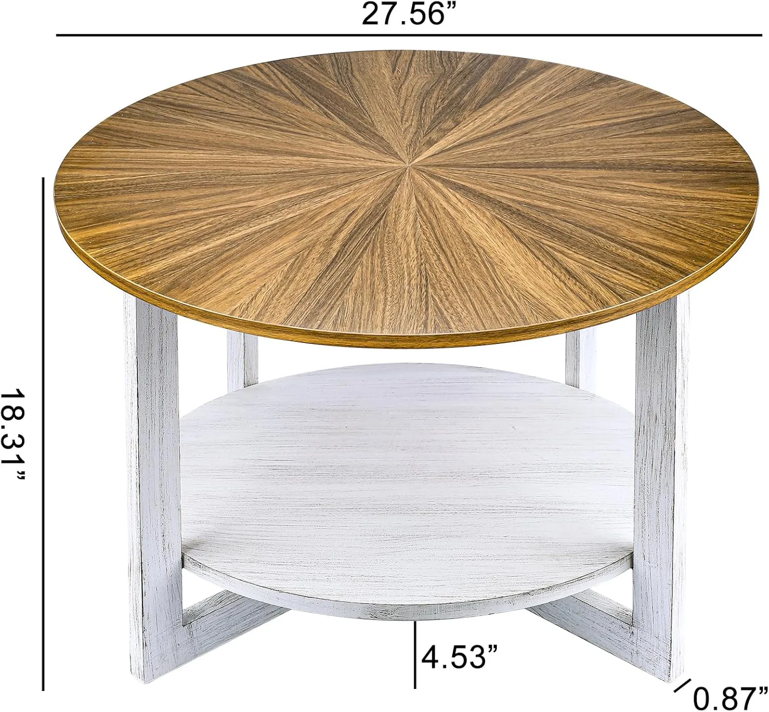 Farmhouse Coffee Tables with Storage, Small Round Table for Living Room, Mid Century Modern Wood Table, Rustic Wooden Circle Center Room Furniture