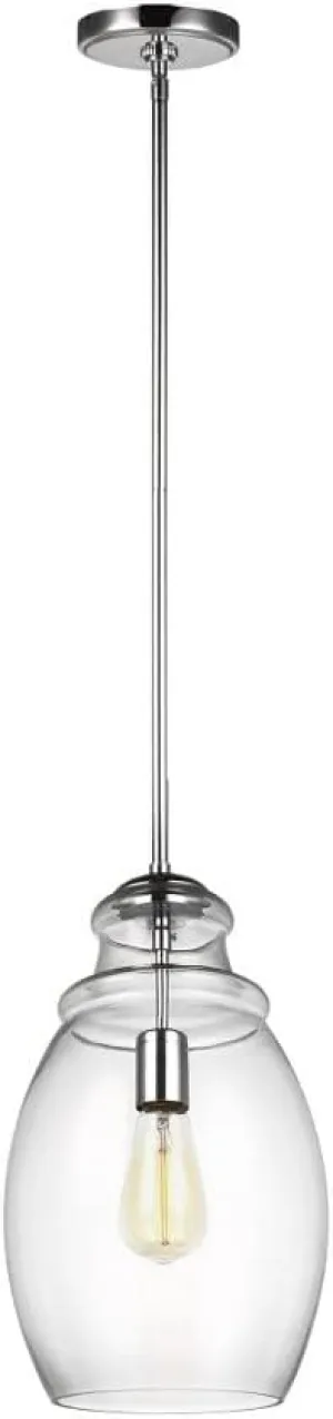 Feiss P1484CH Marino Glass Pendant Lighting, 1-Light, 60 Watts, Chrome (9"Dia x 16"H)