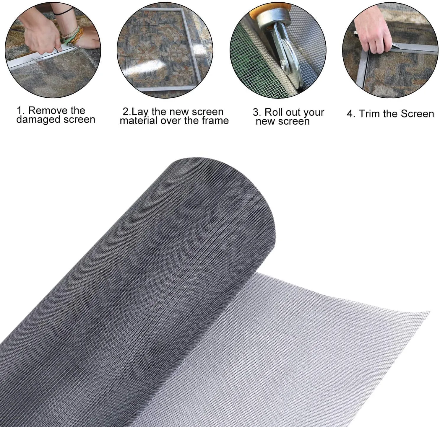 Fiberglass Screen Roll 36" x 100' A Continuous Roll UV Protection Install and Repair Door and Window Screen (36" x100', Black)