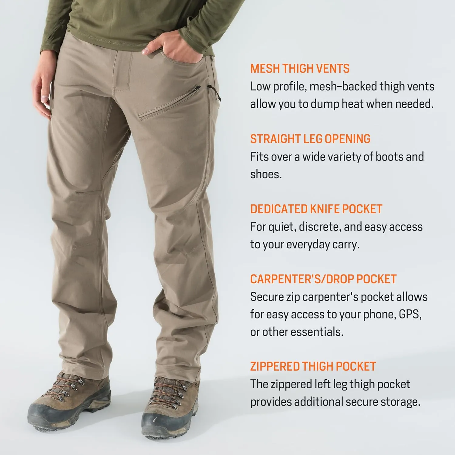 First Lite Men’s 308 Pant - Men’s Outdoor Stretch Camo Hunting Pants with Hip Vents, Year Round Lightweight Hunting Gear