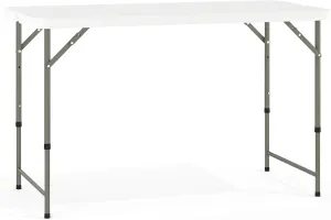 Flash Furniture 4' Rectangular Plastic Folding Event Table with Adjustable Legs and Carrying Handle, Bi-Fold Portable Banquet Table for Indoor/Outdoor Events, White