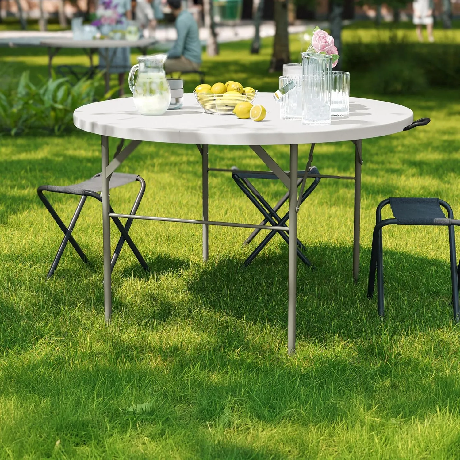 Flash Furniture Freeman 4' Round Plastic Folding Event Table with Carrying Handle, Bi-Fold Portable Banquet Table for Indoor/Outdoor Events, White