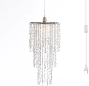 FlavorThings Plug in Classic Acrylic Chandelier(W10.25 x H20),Ceiling Light Beaded Pendant with Crystal Beads with ON/Off Switch and 16.4ft Clear Hanging Cord (H20 with PlugIn)