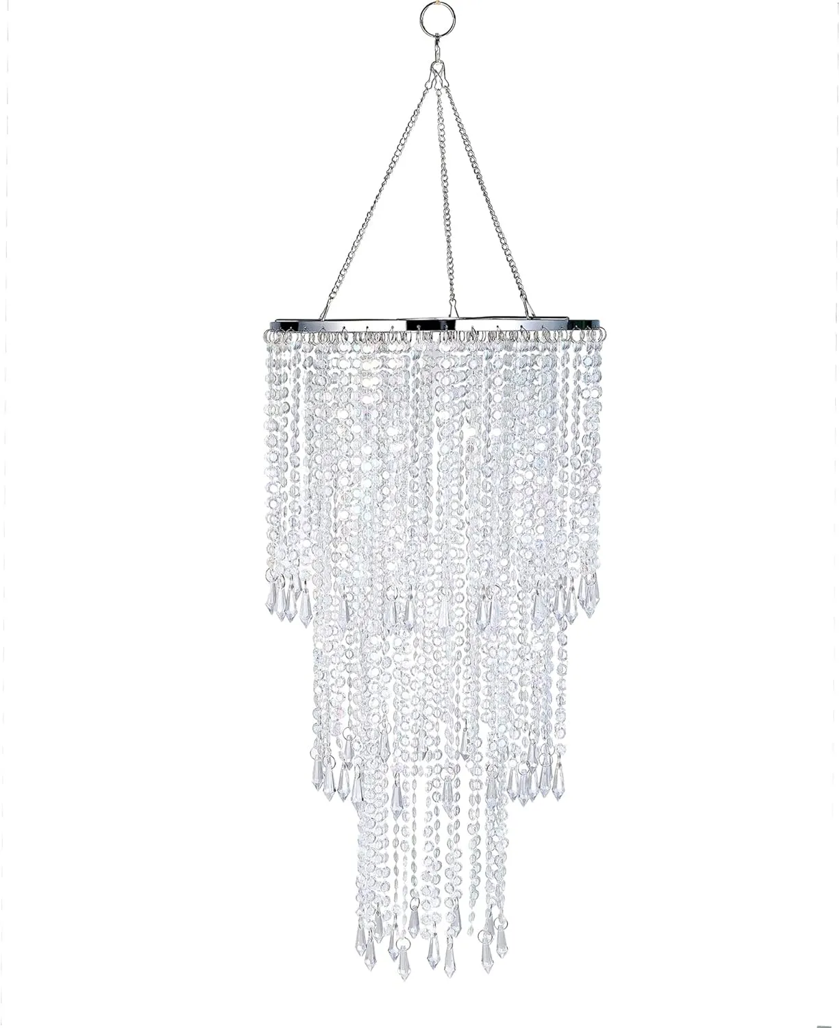 FlavorThings Plug in Classic Acrylic Chandelier(W10.25 x H20),Ceiling Light Beaded Pendant with Crystal Beads with ON/Off Switch and 16.4ft Clear Hanging Cord (H20 with PlugIn)