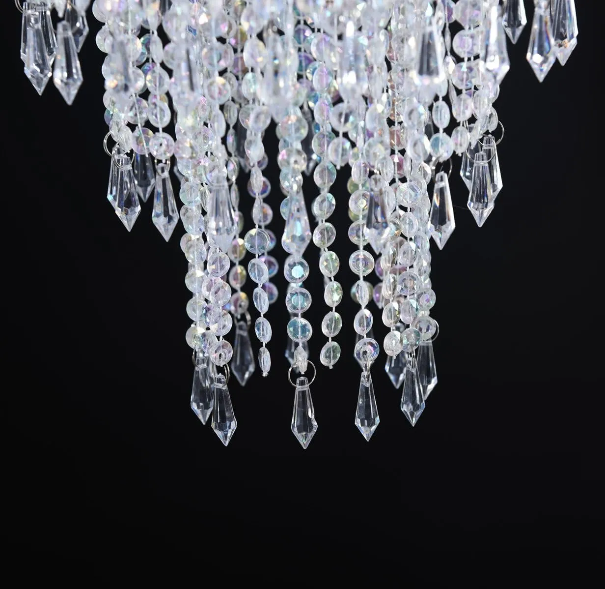 FlavorThings Plug in Classic Acrylic Chandelier(W10.25 x H20),Ceiling Light Beaded Pendant with Crystal Beads with ON/Off Switch and 16.4ft Clear Hanging Cord (H20 with PlugIn)
