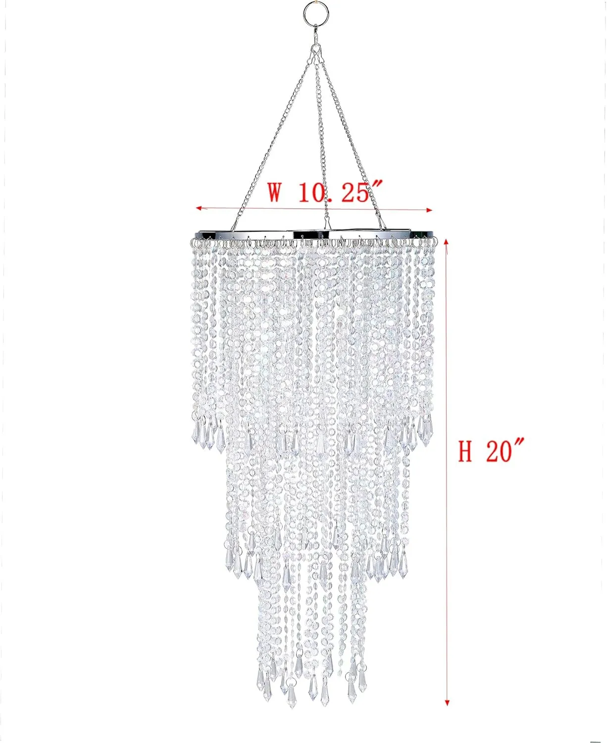 FlavorThings Plug in Classic Acrylic Chandelier(W10.25 x H20),Ceiling Light Beaded Pendant with Crystal Beads with ON/Off Switch and 16.4ft Clear Hanging Cord (H20 with PlugIn)