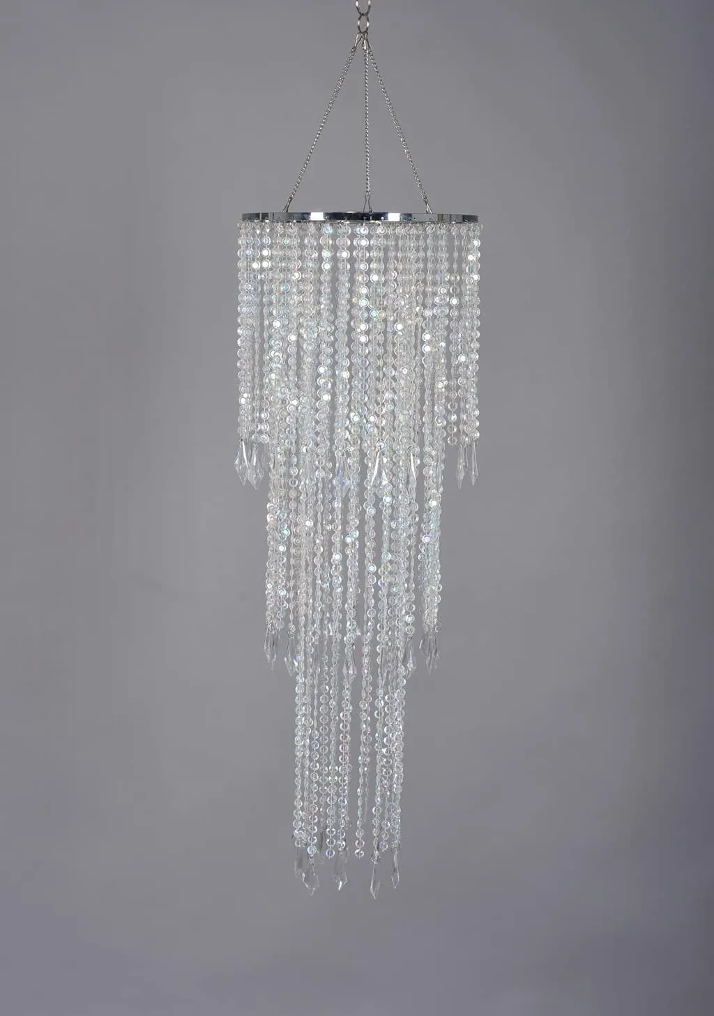 FlavorThings Plug in Irridescent Beaded Chandelier Light Pendant with ON/Off Switch and 16.4ft Clear Hanging Cord for Bedroom Dining Room and More (H30 with PlugIn)