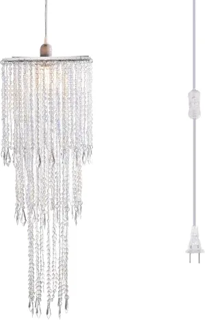 FlavorThings Plug in Irridescent Beaded Chandelier Light Pendant with ON/Off Switch and 16.4ft Clear Hanging Cord for Bedroom Dining Room and More (H30 with PlugIn)