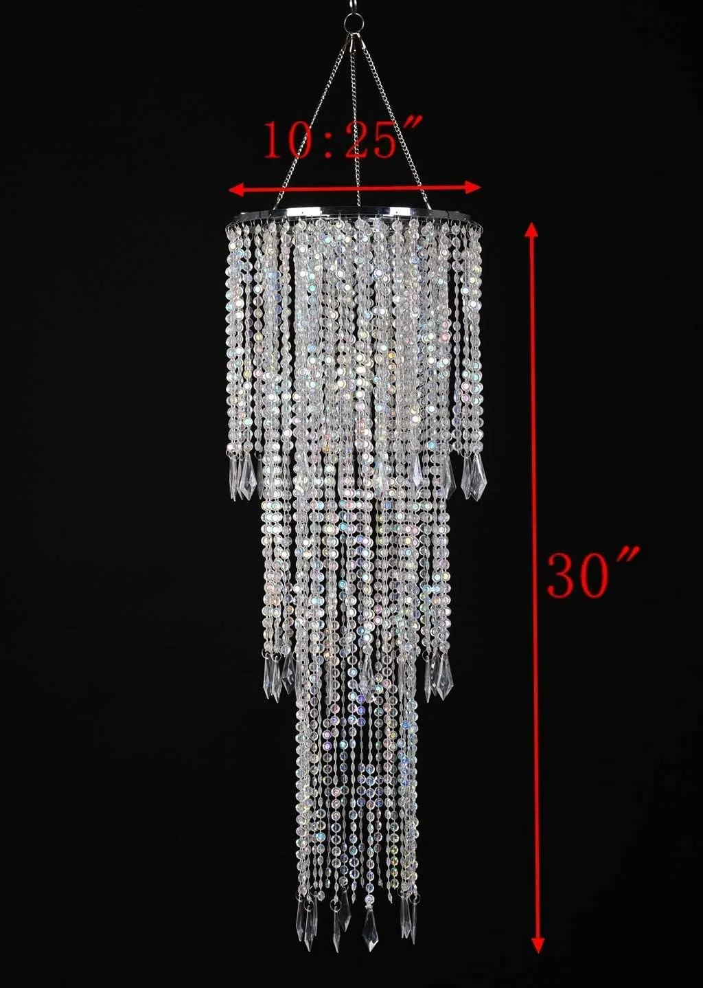 FlavorThings Plug in Irridescent Beaded Chandelier Light Pendant with ON/Off Switch and 16.4ft Clear Hanging Cord for Bedroom Dining Room and More (H30 with PlugIn)