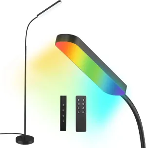 Floor Lamp, RGB Color Changing Dimmer Bright LED Floor Lamp with Stepless Adjustable 3000K-6000K, Smart Remote Control Modern Standing Floor Lamp for Bedroom, Reading, Gaming Room