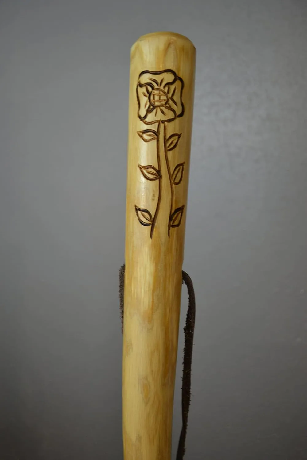 Flower and Vine Carving on Hardwood Walking Stick, Custom Height hiking Stick 48" - 60" tall, by Creation Carvings