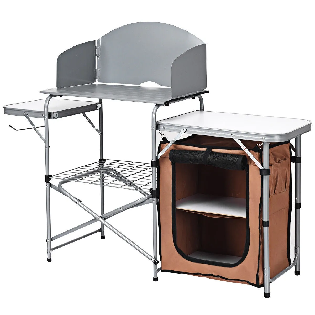 Folding BBQ Grilling Table with Windscreen & Zippered Bag & Carrying Bag