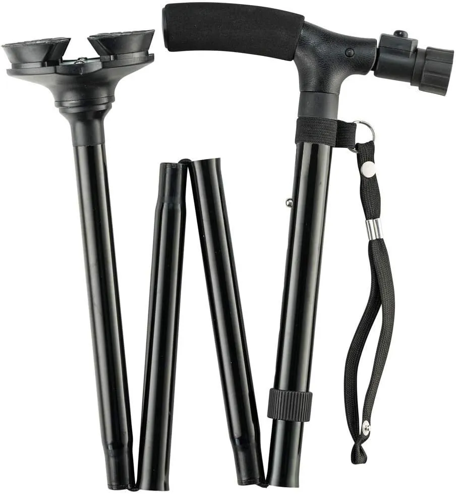 Folding Cane with Led Light, Adjustable Canes for Men and Women, Walking Stick for Elderly with Cushion Handle and Pivoting Quad Base for Hiking Mountain Climbing Backpacker…