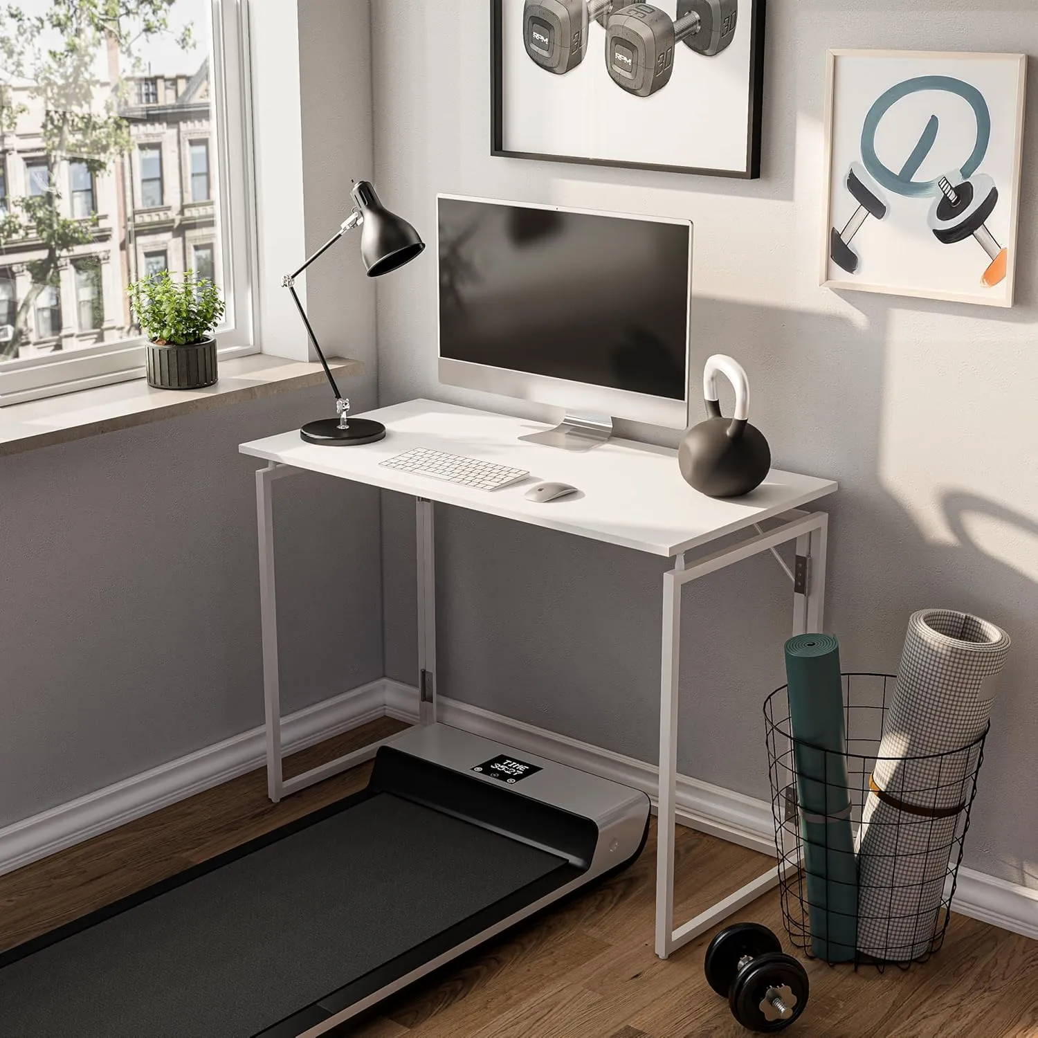 Folding Desk 40 Inch - Small Foldable Desk for Small Space Minimalist, Space Saving Collapsible Compact Desk Portable Table for Craft, Writing, Study and Work (No Assembly Required)