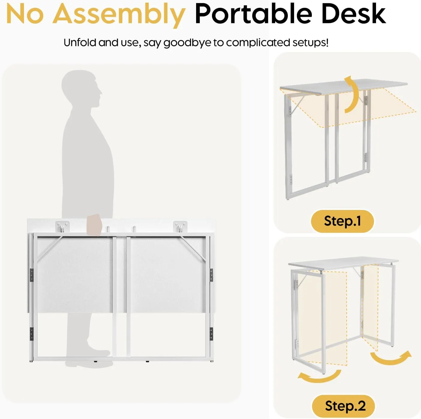 Folding Desk 40 Inch - Small Foldable Desk for Small Space Minimalist, Space Saving Collapsible Compact Desk Portable Table for Craft, Writing, Study and Work (No Assembly Required)