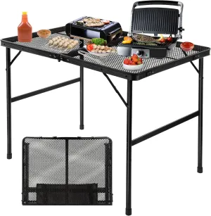 Folding Grill Table Camping Table with Mesh Desktop, Lightweight 3 FT Metal Table for Outside, Height Adjustable Portable Grill Tables for Camping, Picnic, Beach and BBQ, RV