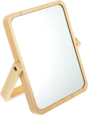 Folding Makeup Mirror with Stand Compact Desktop Travel Vanity Mirror Elegant Design for Bathroom Bedroom Dressing Table Sturdy Wooden Base Present