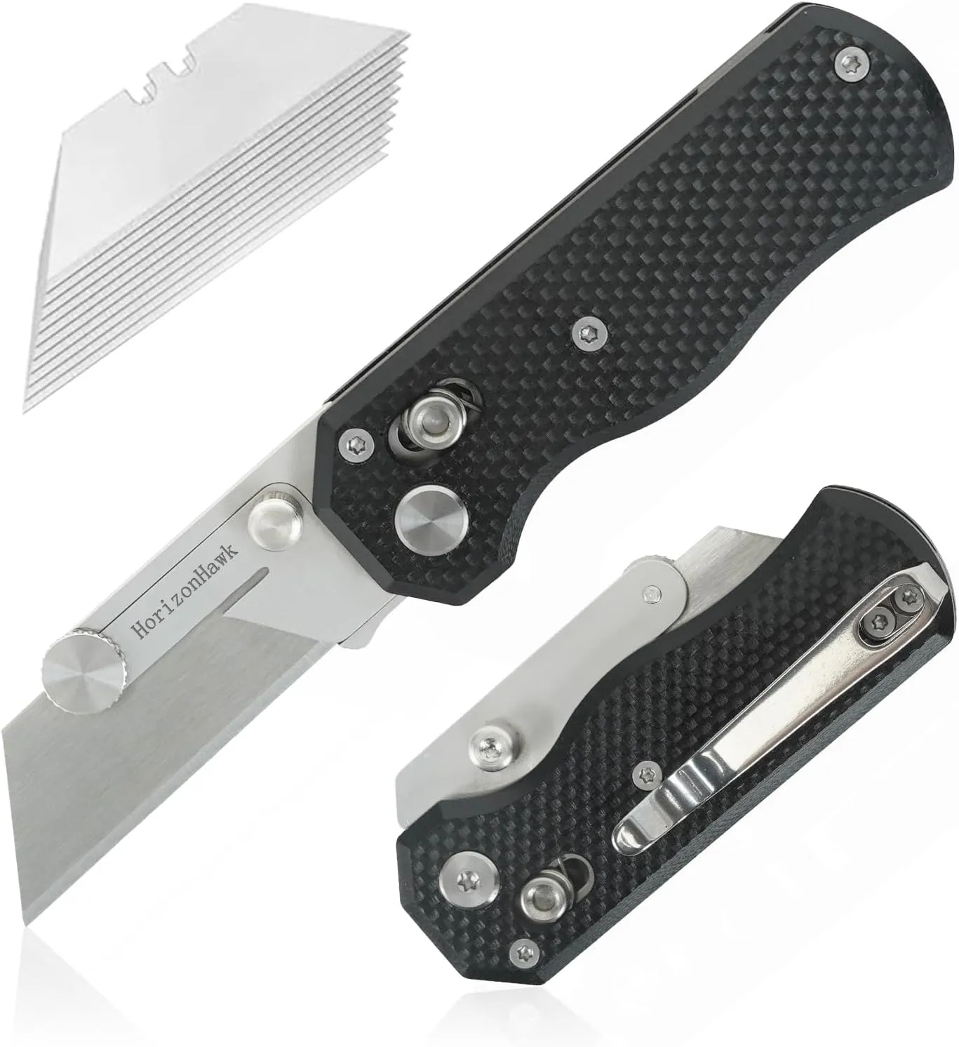 folding Utility Knife with clip and G10 Handle, Stainless Steel Blade