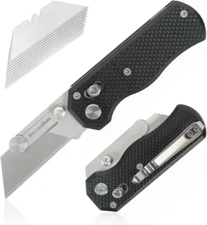 folding Utility Knife with clip and G10 Handle, Stainless Steel Blade