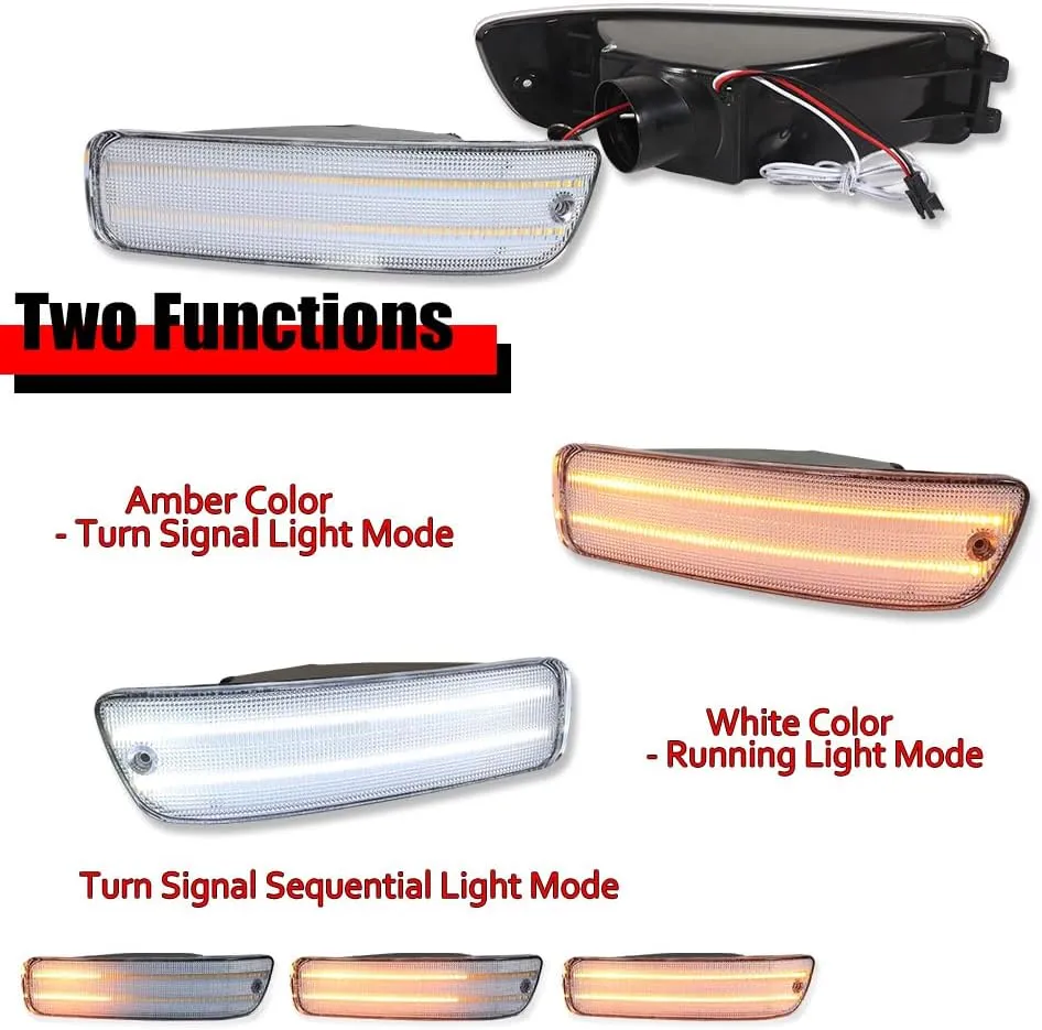 for 1992 1993 Acura Integra RS/GS/LS/GSR Front Bumper Turn Signal Parking Daytime Running Light Clear Lens Amber & White LED Lamp Driver and Passenger Side AC2530102 AC2531102