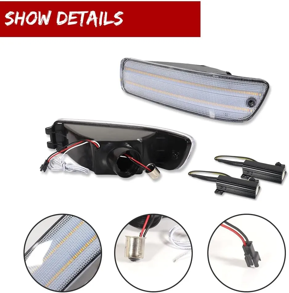 for 1992 1993 Acura Integra RS/GS/LS/GSR Front Bumper Turn Signal Parking Daytime Running Light Clear Lens Amber & White LED Lamp Driver and Passenger Side AC2530102 AC2531102
