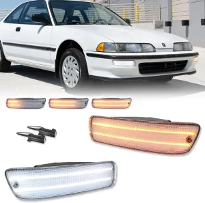 for 1992 1993 Acura Integra RS/GS/LS/GSR Front Bumper Turn Signal Parking Daytime Running Light Clear Lens Amber & White LED Lamp Driver and Passenger Side AC2530102 AC2531102