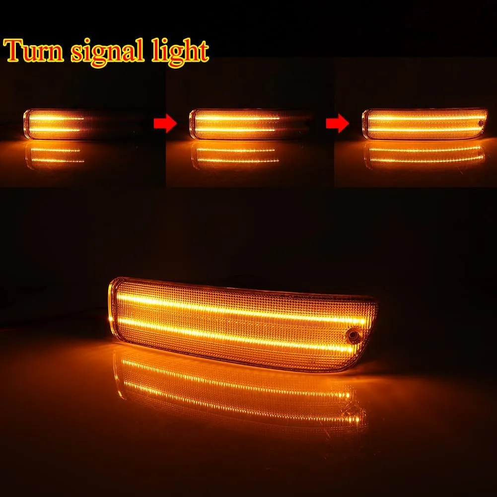 for 1992 1993 Acura Integra RS/GS/LS/GSR Front Bumper Turn Signal Parking Daytime Running Light Clear Lens Amber & White LED Lamp Driver and Passenger Side AC2530102 AC2531102