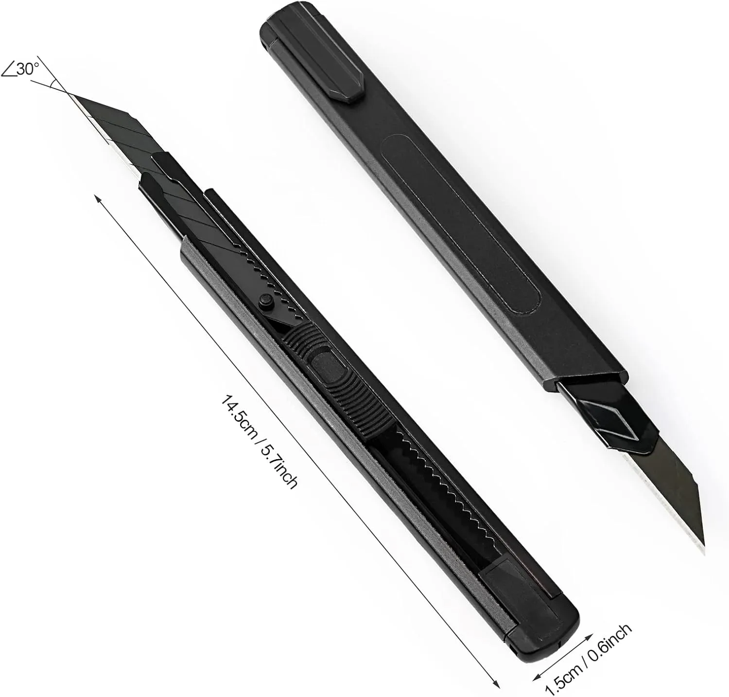 FOSHIO Retractable Utility Knife with 30 Degree Snap Off Blade 9MM, Box Cutter for Carton, Cardboard and Box, Office, Home Use, 3 Pack Black Aluminum Handle Knife ​with Extra 30 Replacement Blades