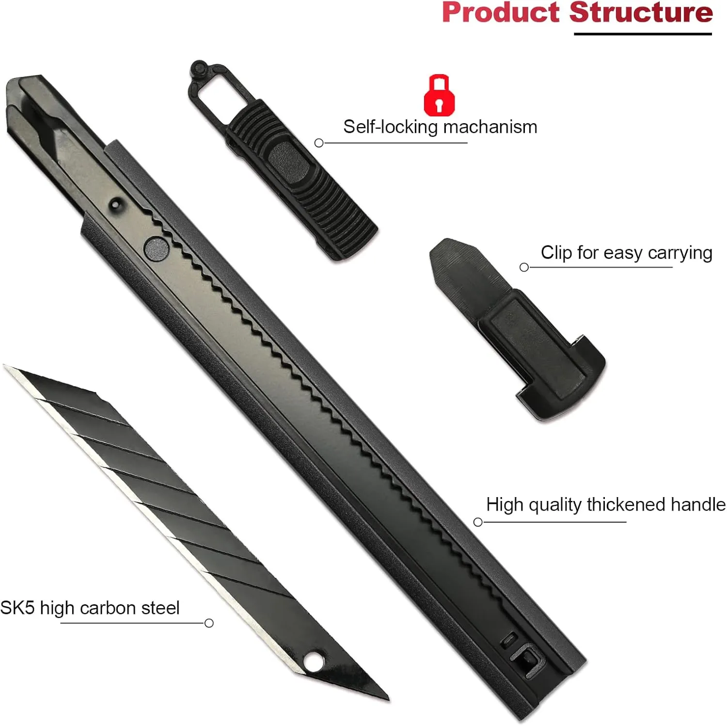 FOSHIO Retractable Utility Knife with 30 Degree Snap Off Blade 9MM, Box Cutter for Carton, Cardboard and Box, Office, Home Use, 3 Pack Black Aluminum Handle Knife ​with Extra 30 Replacement Blades