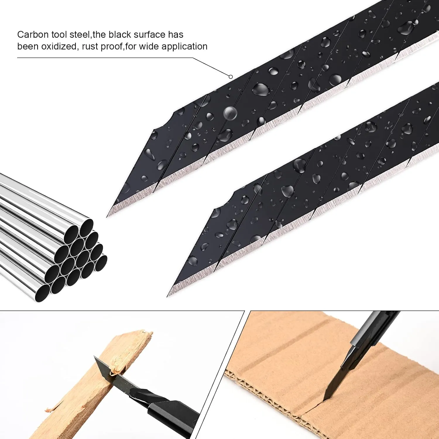 FOSHIO Retractable Utility Knife with 30 Degree Snap Off Blade 9MM, Box Cutter for Carton, Cardboard and Box, Office, Home Use, 3 Pack Black Aluminum Handle Knife ​with Extra 30 Replacement Blades