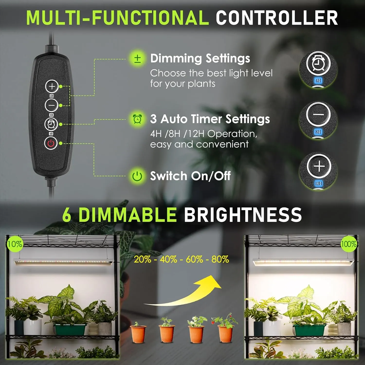 FOXGARDEN 2025 Upgrade LED Grow Light Full Spectrum, 2FT Plant Growing Lamp for Indoor Plants, 208 LEDs Hanging Plant Light with 4/8/12H Timer, 6 Dimmable Levels for Seed Starting and Indoor Growing
