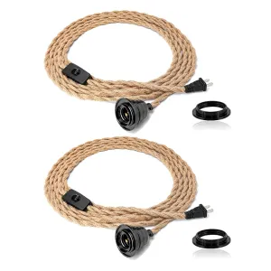 FRIDEKO HOME Farmhouse 15ft Pendant Lights - Hanging Lights with Plug in Cord Hemp Rope Pendant Lights Rustic Hanging Lamps That Plug into Wall Outlet for Kitchen Island Bedroom DIY Decor - 2 Pack
