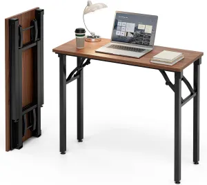 Frylr Small Folding Computer Desk – Portable 35.8 Inch Foldable Laptop Table, Collapsible and Compact for Easy Storage and Fast Setup, Lightweight for Small Spaces, Craft and Study Use, Dark Walnut