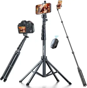 Fugetek 62" Professional Selfie Stick Tripod, Stable 4 Leg Design, Bluetooth Remote, 100% All Aluminum Stick & Legs, Lightweight, Portable All in One, Compatible with iPhone & Android, Non Skid Feet