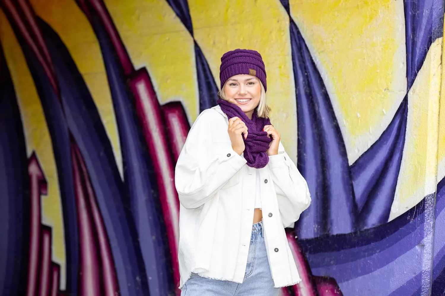 Funky Junque Cozy Winter Knit Beanie & Infinity Scarf Set for Women - Solid Colors, Confetti Designs, Value Packs