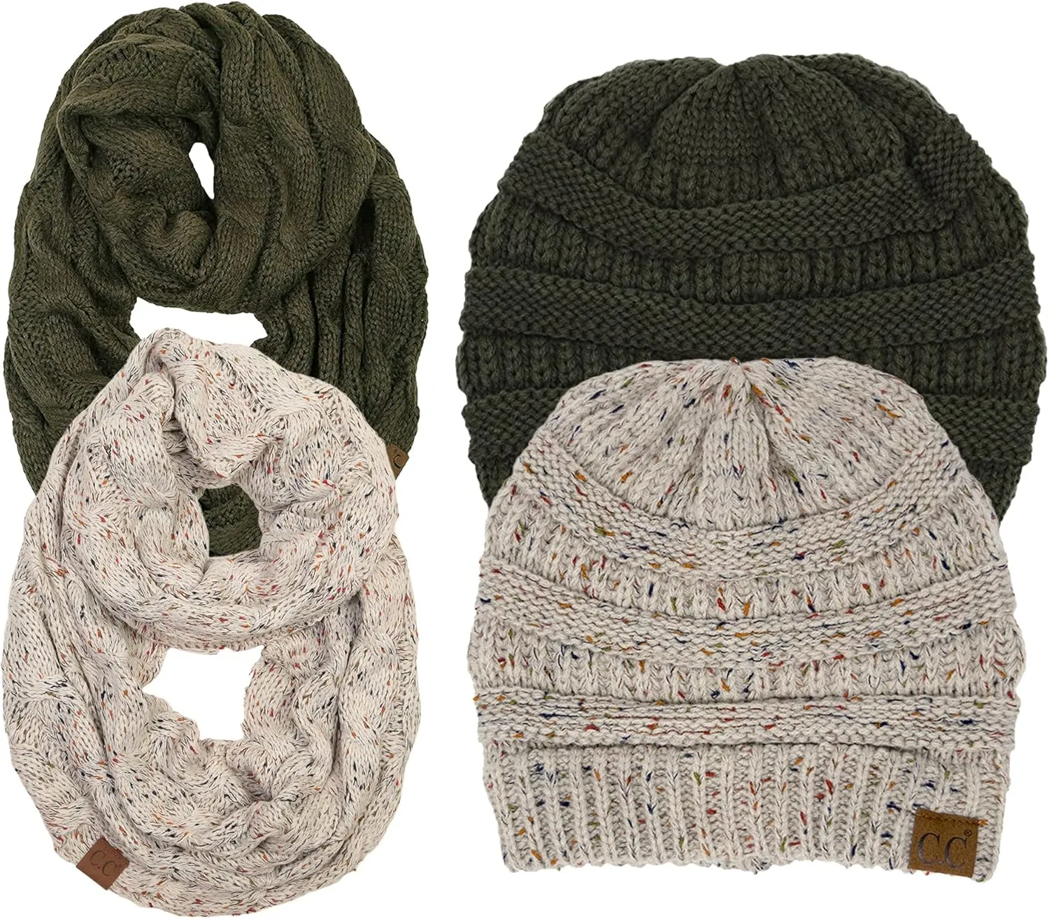Funky Junque Cozy Winter Knit Beanie & Infinity Scarf Set for Women - Solid Colors, Confetti Designs, Value Packs