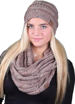 Funky Junque Cozy Winter Knit Beanie & Infinity Scarf Set for Women - Solid Colors, Confetti Designs, Value Packs