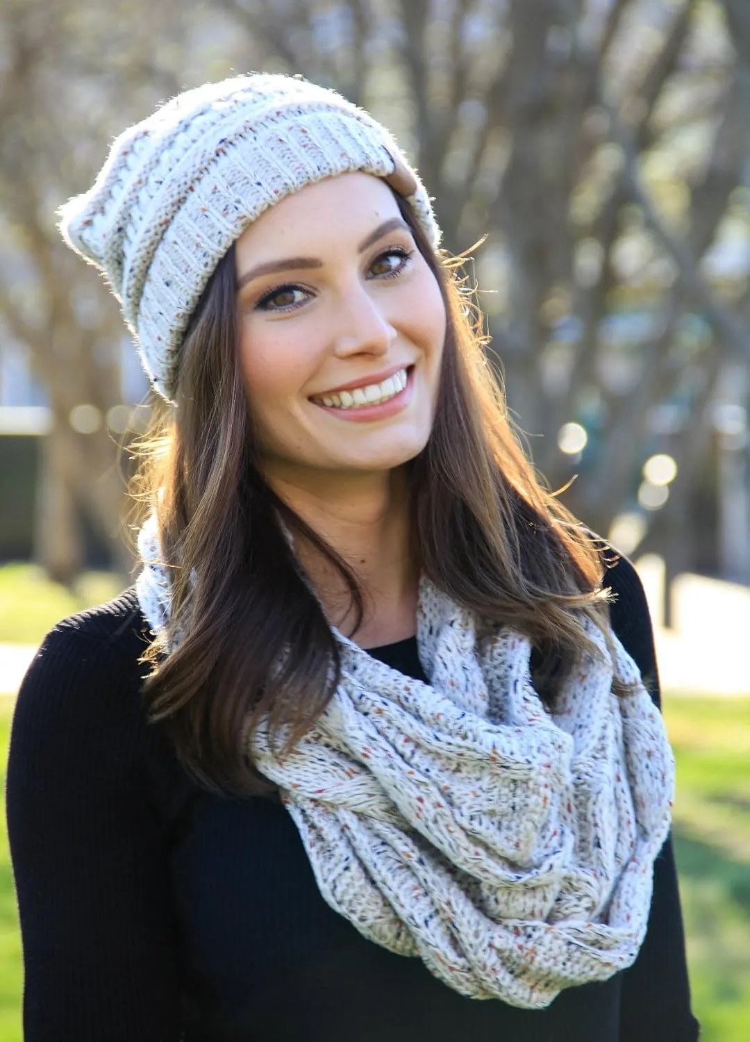 Funky Junque Cozy Winter Knit Beanie & Infinity Scarf Set for Women - Solid Colors, Confetti Designs, Value Packs