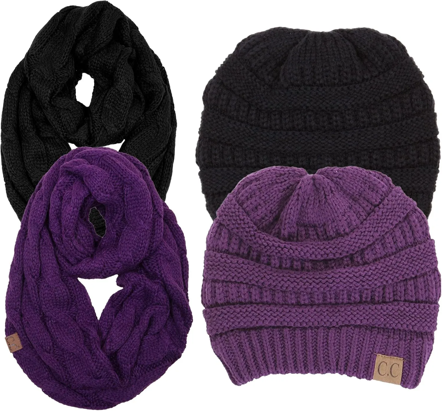 Funky Junque Cozy Winter Knit Beanie & Infinity Scarf Set for Women - Solid Colors, Confetti Designs, Value Packs