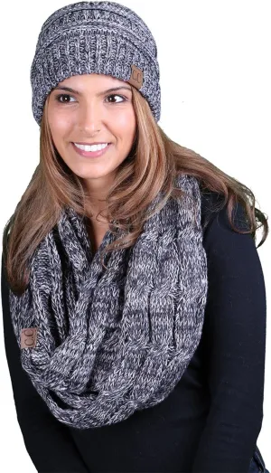 Funky Junque Cozy Winter Knit Beanie & Infinity Scarf Set for Women - Solid Colors, Confetti Designs, Value Packs