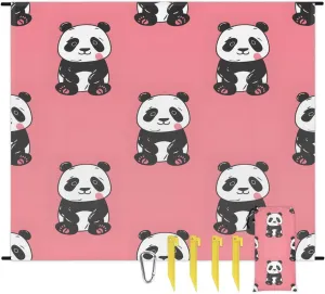 Funny Animal Panda Beach Blanket, Sandproof Beach Mat, 68 x 59 Waterproof Quick Drying Sand Free Mat with 4 x Ground Spikes for Outdoor Travel Camping Hiking, Cute Panda