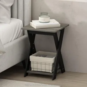 Furinno Tidur Criss-Crossed Nightstand, Bedside Table, French Oak/Black