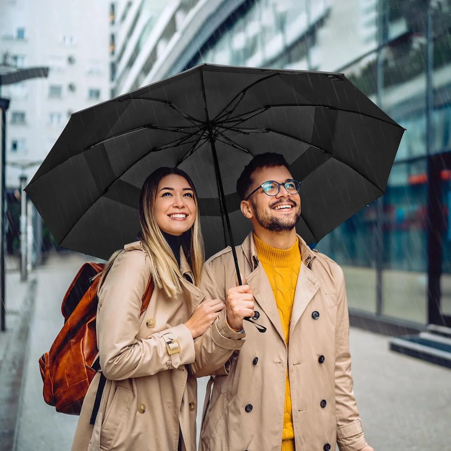G4Free 42/46/54/62 Inch Large Golf Umbrella Compact Reverse Travel Umbrella 10 Ribs Windproof for Rain Double Canopy Automatic Open Close