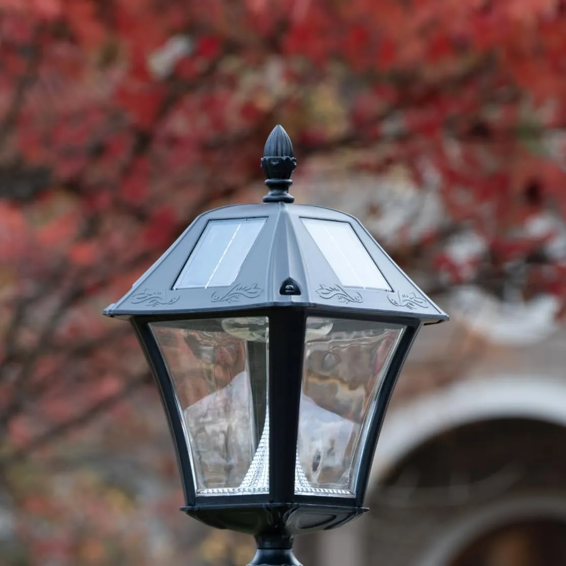 Gama Sonic GS-105FPW-BW Baytown II, Outdoor Solar Light and 3" Pole Pier & Wall Mount Kits, Lamp Only, Bright White LED, Black