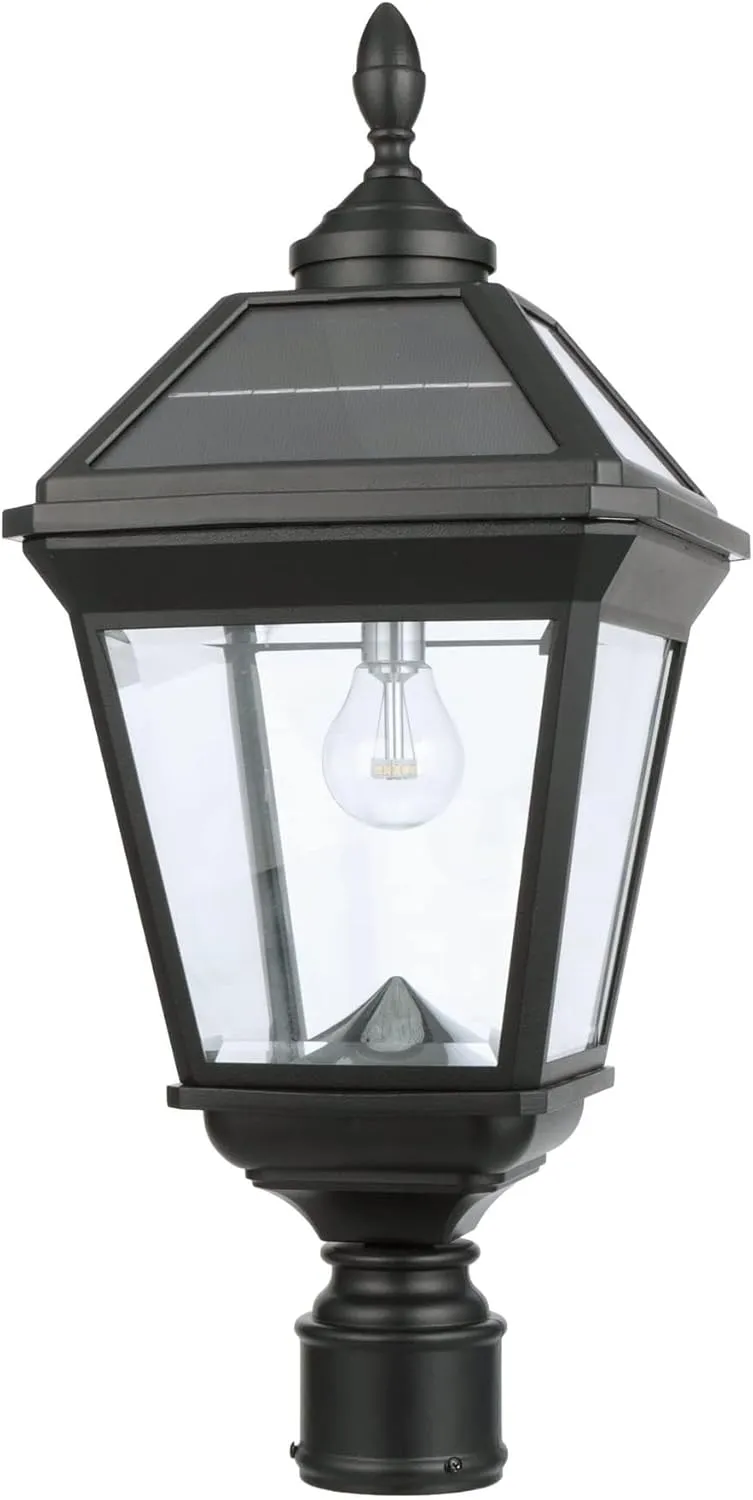 Gama Sonic Imperial Bulb V2 Outdoor Solar Lamp Post Light, Black Aluminum, Single Lamp with 3-inch Fitter for Posts or Pier Mount (Sold Separately), Warm White 2700K, 37B50012
