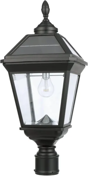 Gama Sonic Imperial Bulb V2 Outdoor Solar Lamp Post Light, Black Aluminum, Single Lamp with 3-inch Fitter for Posts or Pier Mount (Sold Separately), Warm White 2700K, 37B50012