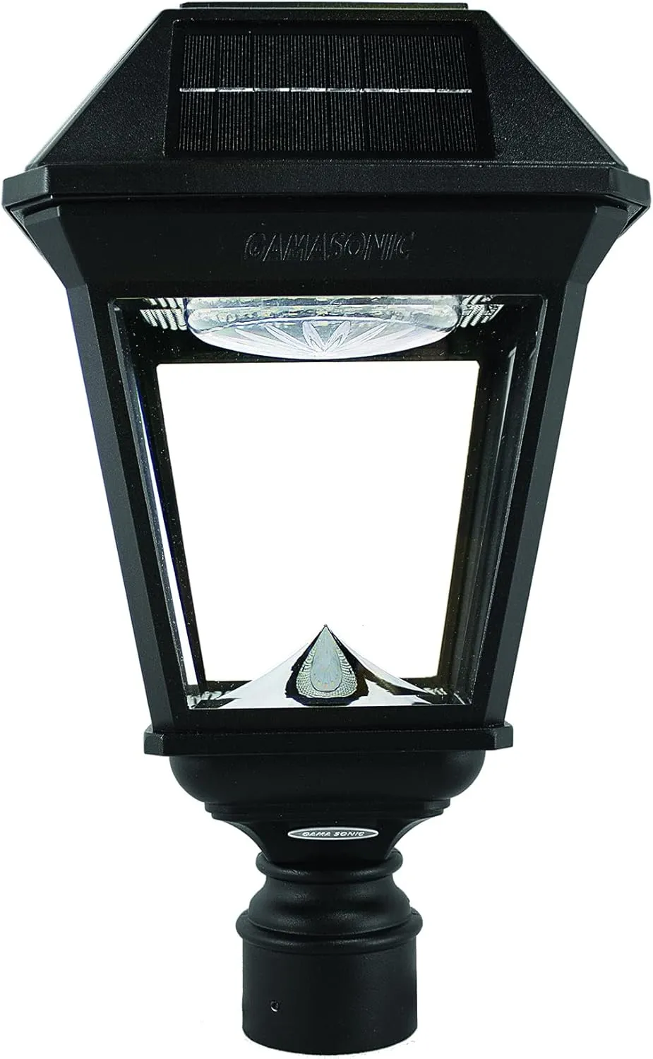 Gama Sonic Imperial III Solar Post Light, Black Aluminum and Glass, Outdoor Lamp, 300 Lumen Dual Color Temperature, 3-inch Fitter for Lamp Posts or Pier Mount (Sold Separately) 97K012